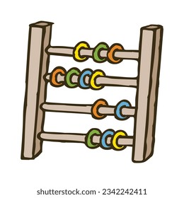 Doodle abacus with colorful rainbow colored wooden beads. Hand drawn vintage calculation tool symbol