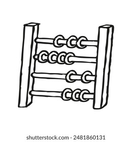 Doodle abacus with wooden beads. Hand drawn vintage calculation tool symbol