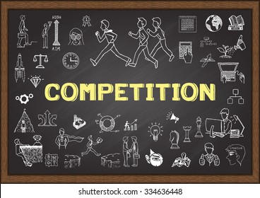 Doodle about competition on chalkboard