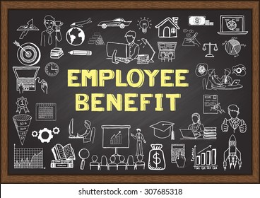 Doodle About Employee Benefit On Chalkboard.