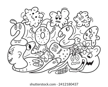 doodle abstract 2024 new year winter hand drawing coloring book coloring page illustration 