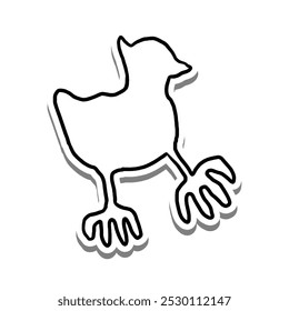 Doodle Abstract Art Chick on white silhouette and gray shadow. Hand drawn cartoon style. Vector illustration for decorate and any design.