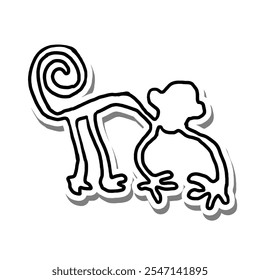 Doodle Abstract Art Monkey on white silhouette and gray shadow. Hand drawn cartoon style. Vector illustration for decorate and any design.