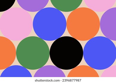 Doodle abstract background with colorful circles pattern. Groovy trendy vector design in hippie 60-70s style. Naive playful childish backdrop. Fun simple geometric texture