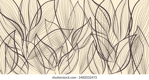 Doodle abstract background with different brown leaves. Vector hand drawn illustration for business, wallpaper, wrapping, textile on beige background