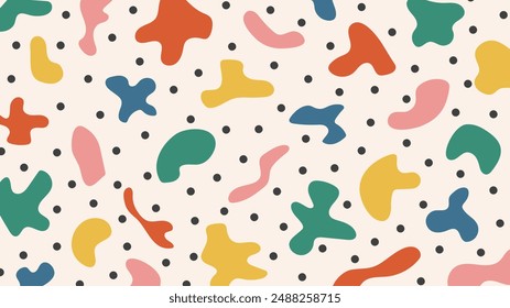 Doodle abstract background with hand drawn colorful shapes, blobs and dots. Creative trendy minimalistic design