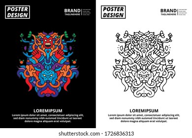 Doodle abstract background pattern set with dummy text for poster, web design, landing page, social media story, and print material.