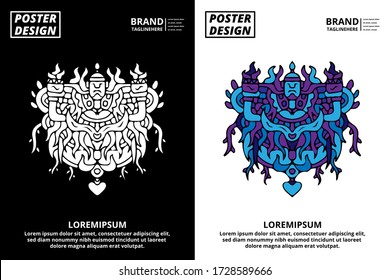 Doodle abstract background pattern set with dummy text for poster, web design, landing page, social media story, and print material.