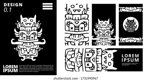 Doodle abstract background pattern set with dummy text for poster, web design, landing page, social media story, and print material.
