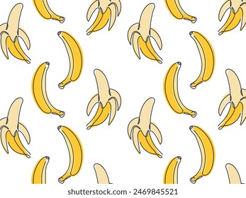Doodle patrón abstracto sin fisuras de plátano. Fruta tropical fresca madura deliciosa. Ilustración de comida de postre. Patrón para embalaje, cubierta, Fondo de pantalla, impresión