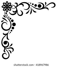 Doodle abstract black handdrawn corner flower frame