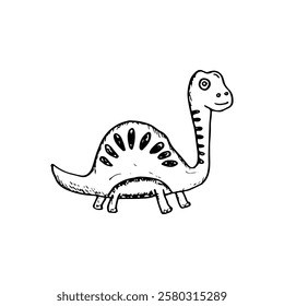 Doodle abstract cartoon drawing of a four-legged and long-necked dinosaur.