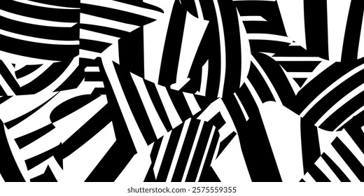 Doodle abstract chaotic stripes piano background in black and white colours. Horisontal hand drawn style, not AI vector illustration for banners, wallpaper, textile, wrapping