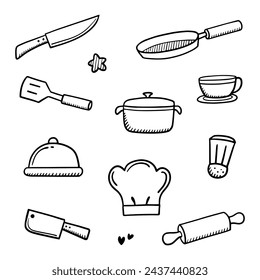 Doodle abstract of chef icon, Thin Line art Set Include of tools cooking in Vector illustration