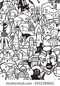 doodle abstract city building