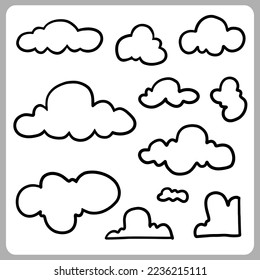 Doodle Abstrakte der Wolken. Thin Black Line Set Wolken in Vektorgrafik