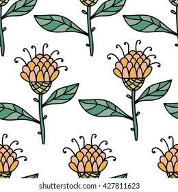 Doodle abstract colorful floral seamless pattern. Hand drawn flower background. Vector illustration. 