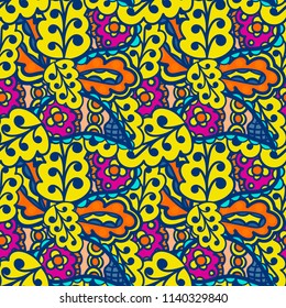 Doodle abstract colorful seamless pattern. Hand drawn background. Vector illustration. 