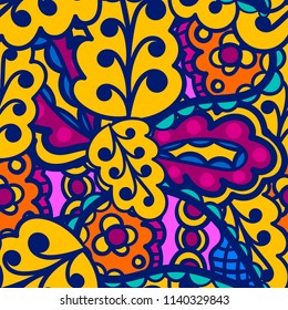 Doodle abstract colorful seamless pattern. Hand drawn background. Vector illustration. 