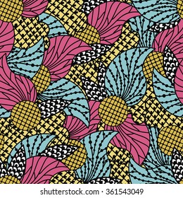 Doodle abstract colorful seamless pattern. Hand drawn background. Vector illustration. 