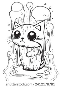 doodle abstract drippy cat