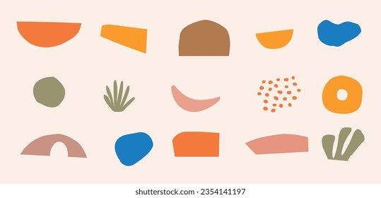 Doodle abstract elements collection. Random nature inspired shapes vector. Organic forms in minimalistic style. Colorful childish drawings bundle