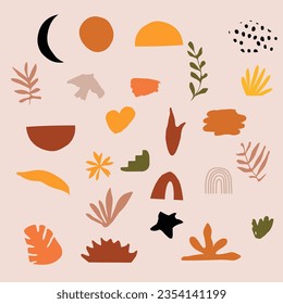 Doodle abstract elements collection. Random nature inspired shapes vector. Organic forms in minimalistic style. Colorful childish drawings bundle
