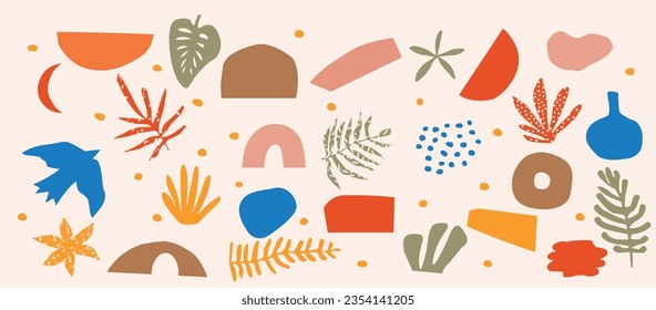 Doodle abstract elements collection. Random nature inspired shapes vector. Organic forms in minimalistic style. Colorful childish drawings bundle