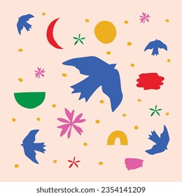Doodle abstract elements collection. Random nature inspired shapes vector. Organic forms in minimalistic style. Colorful childish drawings bundle