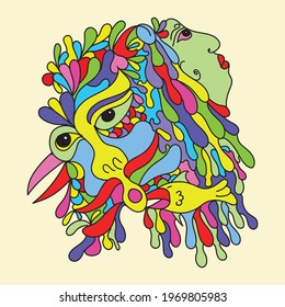 Doodle abstract expressionism animal random full color