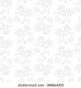 Doodle abstract floral seamless pattern with flowers, branches and leaves. Vector illustration.