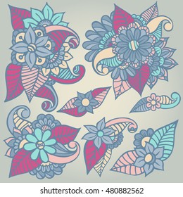 Doodle abstract flower set. Vector illustration