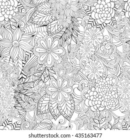 doodle abstract hand-drawn pattern flowers, pattern background.hand drawn doodle pattern ornamental flowers  black and white.Page for coloring book interesting and relaxing job .pattern Zentangle. 