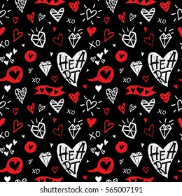 Doodle abstract hearts. Seamless pattern.