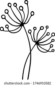 Doodle abstract herbs similar to a wild fennel (a dill). A hand drawn vector illustration Isolated on a white background.