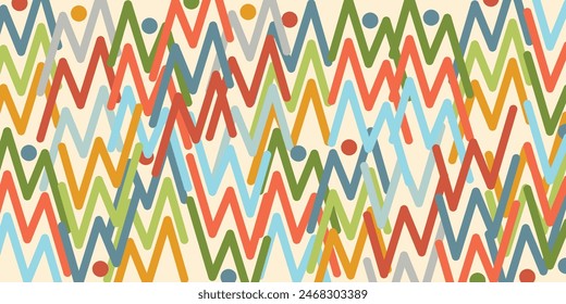 Doodle abstract mosaic lines background in yellow, red, green, grey, beige and blue colors. Hand drawn colorful vector illustration for banners, wallpaper, textile, wrapping