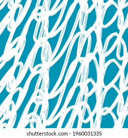 doodle abstract pattern irregular chaotic waves zigzags on contrasting blue background