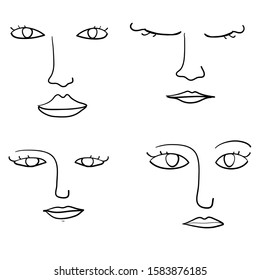 doodle abstract people faces illustration with hand drawing style vector