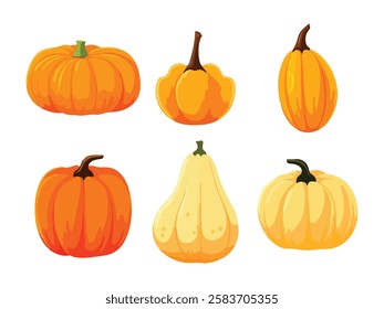 Doodle abstract Pumpkins set. Autumn Vegetable harvest. Cute Pumpkin silhouette isolated on white. Halloween Thanksgiving holiday element for card, invitation, banner, packaging design