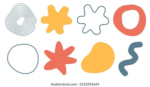 Doodle abstract scribble shapes elements design vector in childish style illustration set, modern trendy unusual kid comic funny blobs collection image clip art, minimal hand drawn decoration bundle