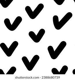 Doodle abstract seamless pattern with checkmarks. Hand drawn black sketch background. Vector cute print for textile, fabric apparel