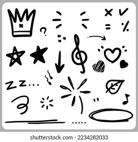 Resumen de Doodle del conjunto de líneas delgadas en negro de Swash Incluye el corazón, el trazo, el círculo y la señalización de flecha en la ilustración del vector