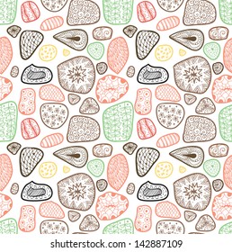 Doodle abstract textured stones seamless pattern.