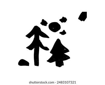 doodle abstract vector design with spruce trees