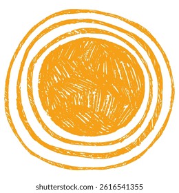 Doodle Abstract Gele Zon in Hand getrokken Stijl, Geïsoleerd op Witte achtergrond. Leuk natuur zomer element. Zon, warmte-icoon met stralen