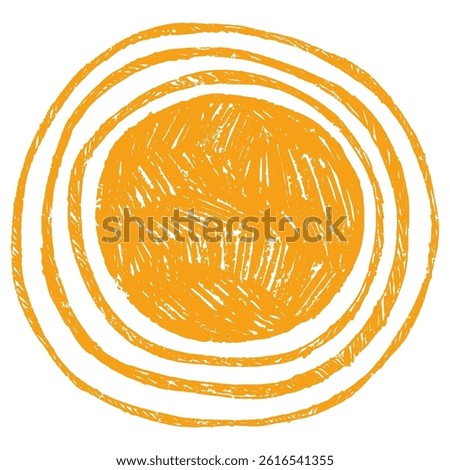 Doodle Abstract Yellow Sun in Hand Drawn Style, Isolated on White Background. Cute nature summer element. Sun, heat icon with rays