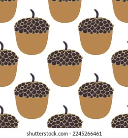 Doodle acorn. Floral seamless pattern.
