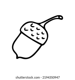 Doodle des Akkorns. Vektorgrafik von Hand gezeichneter Eichenfrucht einzeln auf weißem Hintergrund.