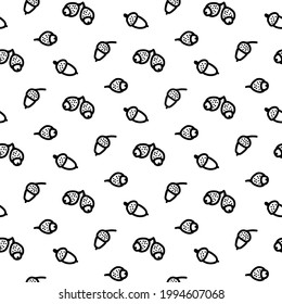 Doodle acorns vector pattern. Cute seamless print for textile, paper. Nature ornament with doodle oak acorns. Black and white print for scrapbooking, wrapping. Nature hand drawn seamless pattern