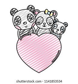 doodle adorable panda family together with heart